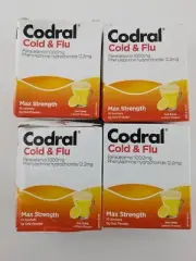 4 x Codral Cold & Flu Max Strength 10 Sachets Lemon Flavour NEW Damaged Package