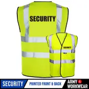 Yellow Security Logo Hi Vis Vest Waistcoat Printed Reflective Workwear High Viz