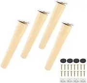 4PCS Furniture Legs Wood Table Legs Set Sofa Legs Wood Furniture Feet,Replacement Foot for Living Room Coffee Table with Non-Slip Mat, Mounting Plate and Screws (20cm, Oblique Legs)