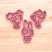 The Powerpuff Girls Cookie Cutters with stamps. Set of 3 cookie cutters.