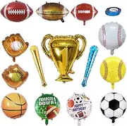 LZYMSZ 13 Pieces Sports Foil Balloon Set, Baseball Football Basketball Rugby Glove Mylar Aluminum Foil Balloons, Sports Themed Balloons Decoration Supplies for Birthday Party Ball Fans Club Bars Home