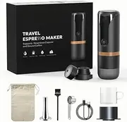 Portable Espresso Machine 9 Bar Pressure Rechargeable 2 in 1 Small Travel Coffee Maker Compatible with Nespresso Capsules Ground Coffee Perfect for Travel Camping Hiking Office Kitchen Black