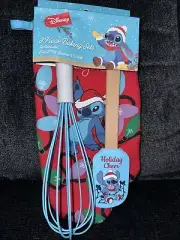 Stitch Christmas 3 Pc Baking Set Holiday Cheer Lights Whisk Spatula Oven Mitt