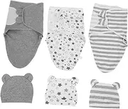 3Sets Cotton Newborn Swaddle Wraps with Hat Wearable Sleep Sack for Boys Soft Receiving Blankets for Spring Autumn Gentle Sensitive Skin