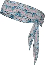Blue Cartoon Fish Sports Strap Double-Sided Headscarf Men's Bow Tie Sports Headscarf Running Yoga Exercise Headband