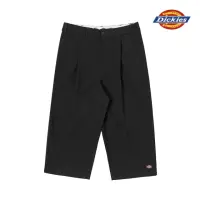 在飛比找momo購物網優惠-【Dickies】男款黑色打摺設計寬鬆直筒休閒七分褲｜DK0