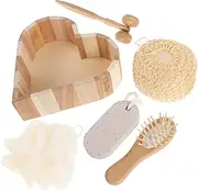 PACKOVE 1 Set Heart Shape Spa Bath Kit with Exfoliating Loofah and Long Handled Shower Scrubbing Brush Complete Bathing Accessories for Luxurious Shower Experience