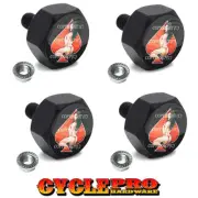 4 Black Billet Hex License Plate Frame Tag Bolts PIN UP GIRL SPADE - 019