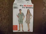 Simplicity Sew Easy Patterns 9284 Unisex Pajamas Men Teen Girls Nightgown Shirt