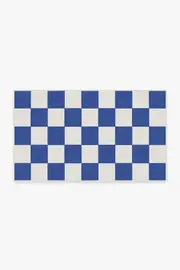 90' x 150' | Machine Washable Runner Rug | Kid & Pet Friendly | Indoor Rug | Jaque Checkered Blue Outdoor Rug | Ruggable