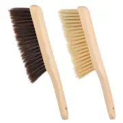 2 Pcs Broom Brush Soft Bristles with Handle for Fireplace Sofa, Khaki Brown