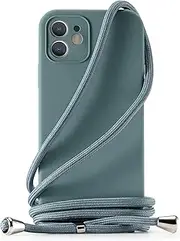 Handodo Food Grade Silicone Crossbody Phone Case for iPhone 11, Adjustable Shoulder Strap Shockproof Protector Case Full Body Protection Silky-Soft Touch Protective Cover (Pine Green)