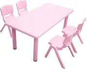 1.2M Kid's Adjustable Rectangle Pink Table & 4 Pink Chairs Set