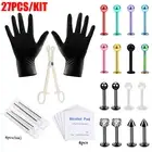 19-27PCS Surgical-Steel Lip Rings Labret Nose Tragus Studs Body Piercing Kit 16G
