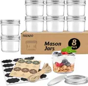 TUZAZO Small Mason Jars 8 Pack, 4 Oz Mini Glass Mason Jars with Lids and Labels,