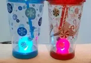 Novelty Light-up Ornament Tumblers from Cool Gear- Blue Snowflake/Red Christmas