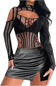 [Generic] Sexy Fishnet Lingerie Bodysuits for Wome See Through Mesh Babydoll Bodysuit One Piece Fishnet Bodysuit