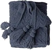 Acrylic Chenille Knitted Blanket Herringbone Tassel Throw Rug 130x160cm (Navy)