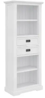 ANIKA SOLID ACACIA WOOD BOOKCASE BOOKSHELF DISPLAY CABINET WHITE COASTAL