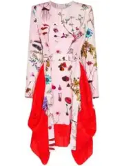 $1865 Stella McCartney KALYN Floral Handkerchief Hem L/S Silk Dress 38 IT 2-4 US