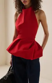 [Magda Butrym] Open Back Cotton-Blend Taffeta Peplum Top