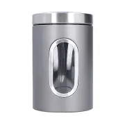 (Grey)3Pcs Storage Jar Stainless Steel Food Tea Nut Container With Window US