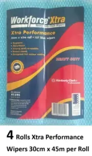 4 Rolls Workforce Xtra Hygienic H/Duty Cloth Cleaning Wipes 107 Wipers B330