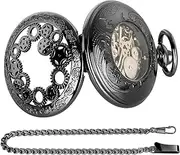 [DBEIXIWEI] Vintage Hollow Pocket Watch with Chain Classic Mechanical Movement Watch Skeleton Dial Roman Numerals Display