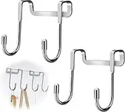 Over The Door Hooks Hanging Organizer: Stainless Steel Double S-Shaped Heavy Duty Over The Bathroom Kitchen Cabinet Door Hook Holder Hanger for Cup Mug Turner Kitchen Basket Dish Towel (Silver)