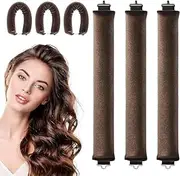 ZANZER (3 Pack) Jumbo Hair Heatless Curler Rod, Heatless Headband Curling, Heatless Curling Ribbon with Hook, Easy to Use Sleep Curling Ribbon, Curl Styling Kit for Sleep in Overnight (Brown, 3 Pack (Not included Silk headscarf))