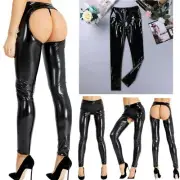 Womens PVC Leather Legging Pants Open Butt Crotchless Stretchy Long Trousers XXL