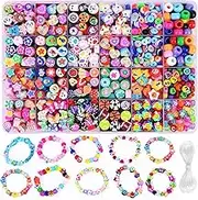 1000 PCS Polymer Clay Beads Bracelet Making kit, 24 Style Cute Fun Beads Fruit Flower Animal Cake Butterfly Heart Beads Charms for Necklace Earring Making DIY Accessories