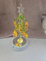 Light Up Mini 7.5"Glass Christmas Tree With 12 Gold Ornaments Color Changes New