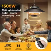 Instant Heater Ceiling Electric Space Warmer Infrared Patio Room Save Energy Indoor Outdoor Waterproof 1500W