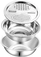 Ｂｅｓｇａ 3 in 1 Drain Basket Vegetable Cutter Vegetable Slicer Salad Maker Bowl Kitchen Gadgets Sturdy Julienne Grater for Cheese