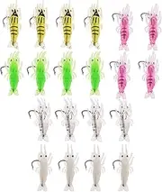 Be In Your Mind 20pcs Shrimp Bait Hooks Soft Shrimp Fishing Lure Soft Bait 3.5cm Simulation Soft Prawn Lures Shrimp for Trout Bass Salmon(Green Clear Luminous Yellow Pink)