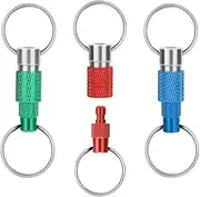 [KUNLONGSKY] 3pcs Quick Release Detachable Keychain, Double Rings Pull Apart Keychain, Spring Split Snap Seperate Keychain