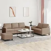 vidaXL 3-Piece Sofa Set in Cappuccino Faux Leather with Cushions and Versatile Footstool – Perfect for Living Room, Lounge and Indoor Areas