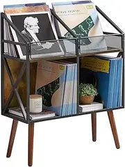Vinyl Record Storage Holder Rack,350-400 LP Wooden Record Display Table for Albums Books Magazines Files for Living Room Bedroom