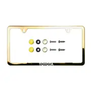 Fit Toyota Laser Etching Stainless Steel Polish Gold Slim License Frame w/Cap