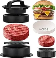 TOUWMX 3-in-1 Stuffed Burger Press, Hamburger Press, Hamburger Press Patty Maker for Stuffed Burgers, Beef Veggie Burger, Sliders, Burger Patty Mold with 100PCS Patty Wax Paper