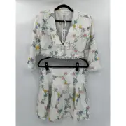 For Love & Lemons Majorie Floral Skirt Blazer Set Whit Lace Pleated Size Large