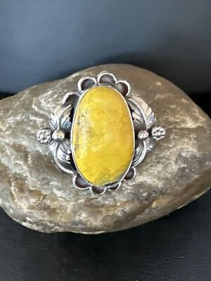 Native Navajo Sterling Silver Yellow Bumble Bee Jasper Ring Size 9 14942