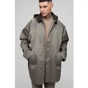 Mens Khaki Tall Oversized Cord Collar Hooded Parka Jacket