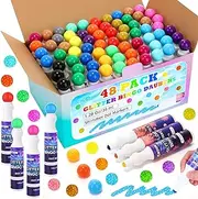 Crtiin 48 Pack Glitter Bingo Daubers Bulk 1.28 oz Dot Paint Bingo Markers Supplies in 12 Glitter Colors Fluorescent Dot Markers Art Paint Craft for Art Crafts Painting Supplies Drawing Coloring