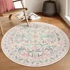Boho Light Pink Round Rug 4ft, Washable Small Circle Rugs for Bedroom, Pink