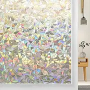 Window Film Vinyl 44.5 X 200CM,H HOME-MART Rainbow Privacy Window Film Static Window Cling 3D Decorative Decals Non-Adhesive Removable Window Tint Vinyl, Anti-UV Window Films, 17.7”x78.7”