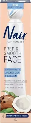 Nair Prep and Smooth Face, Facial Hair Remover Cream Touch Free Coconut Milk 50g