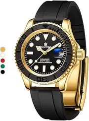 [GUANHAO] Men's Automatic Mechanical Diving Watch， 40mm Luminous Dial， 100M Waterproof， Luxury Fashion Business Casual Sport Designer Genuine Watch with Calendar， Rubber/Stainless Steel Strap…