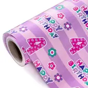 4th Birthday Wrapping Paper - Mini Roll - 17 Inch X 33 Feet - Pink Floral Hap...